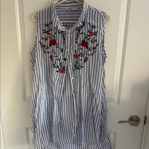 Zara Dresses & Skirts - Zara Striped Sleeveless Dress with Floral Embroidery